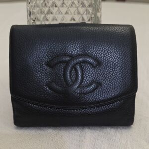 CHANEL Black Pebbled Leather Wallet